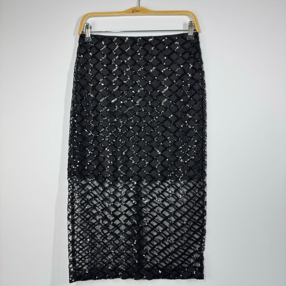 J. Crew Collection Black Lattice Sequin Pencil Skirt NWT - Picture 7 of 17